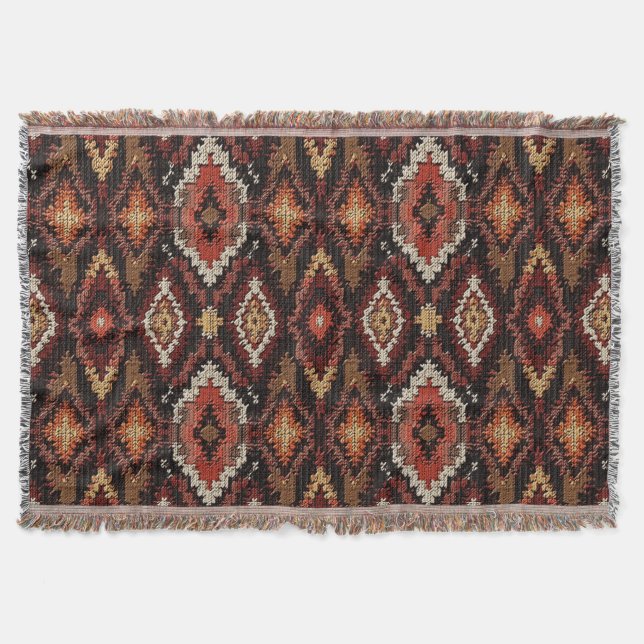 Faux knitted Aztec Western pattern Throw Blanket (Front)