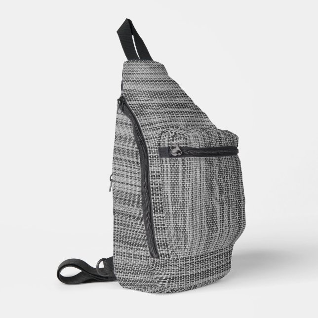 Faux Knitted Fabric Gray Sling Bag (Left Corner)