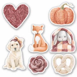Faux Knitted Heart Pumpkin Fox Rose Dog Bunny Fox Sticker