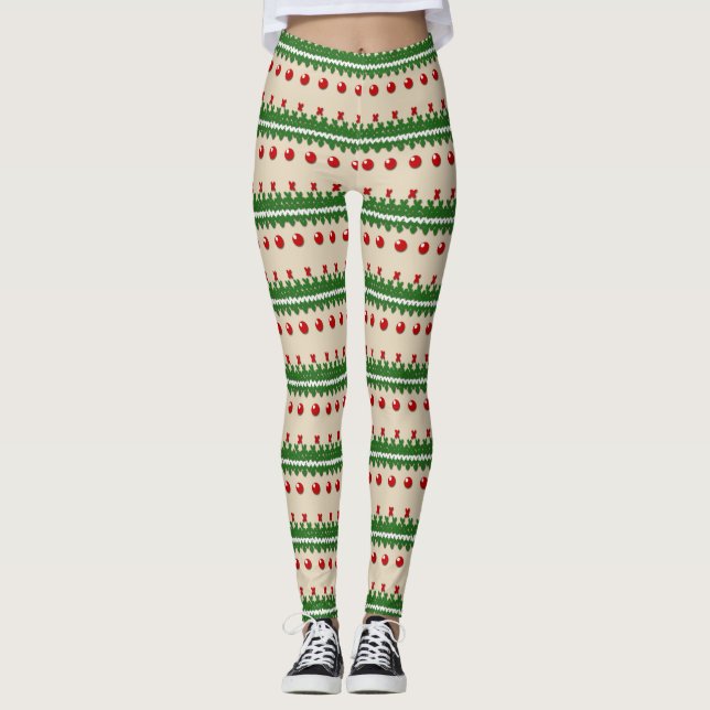 Faux Knitted Ugly Christmas Leggings (Front)