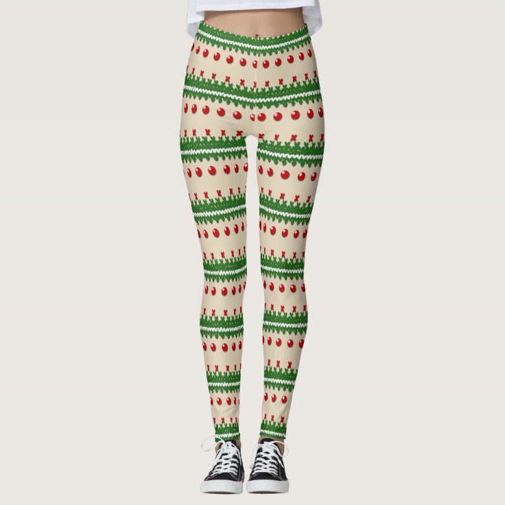 Faux Knitted Ugly Christmas Leggings | Zazzle