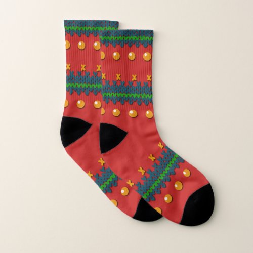 Faux Knitted Ugly Red Christmas Design Socks