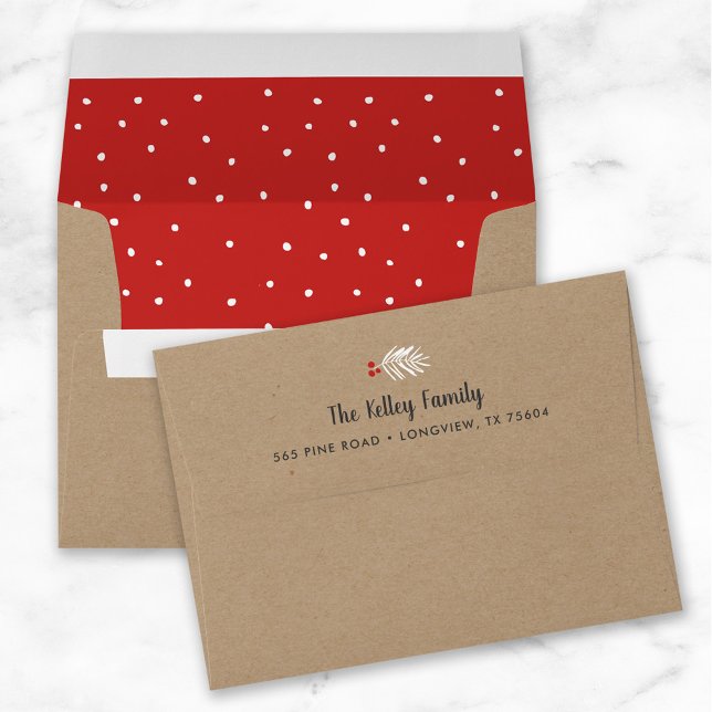 Faux Kraft and Red Dot Return Address Holiday Envelope (Creator Uploaded)