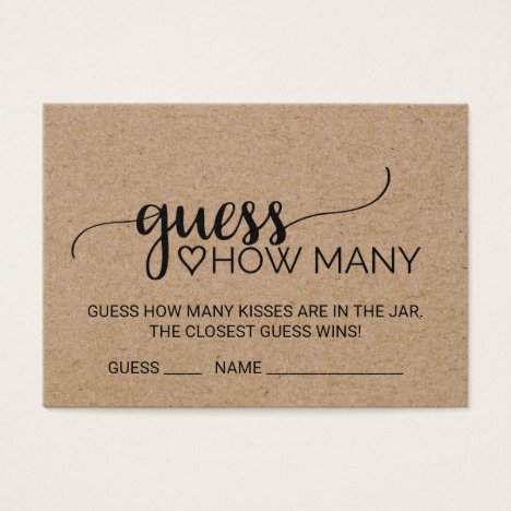 Faux Kraft Calligraphy Guess How Many Kisses Cards
