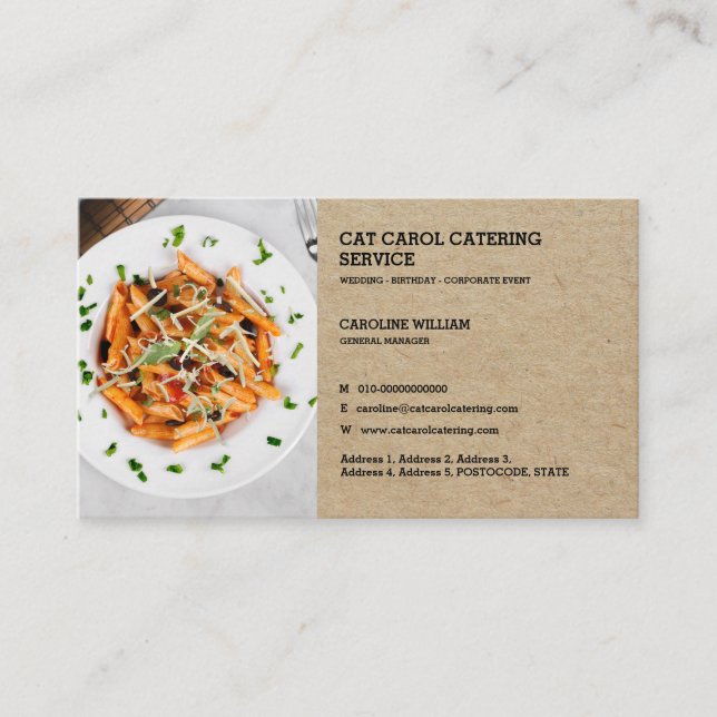Faux Kraft Custom Formal Food Business Catering Business Card (Front)