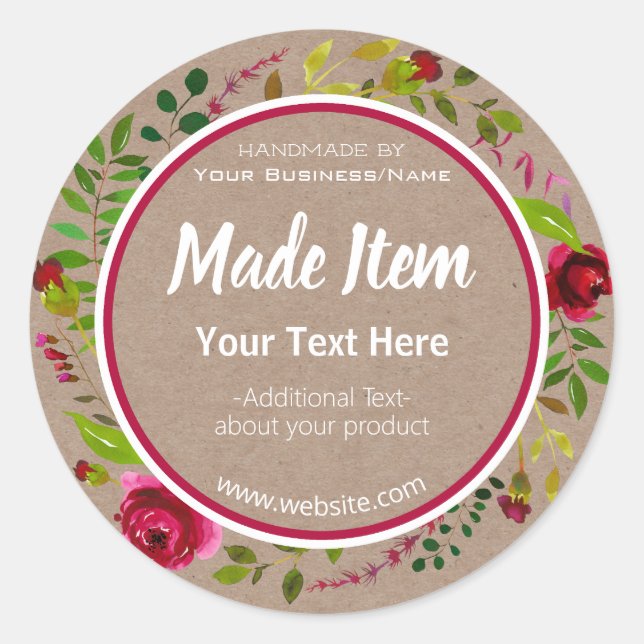 Faux Kraft Customizable DIY Handmade Home Business Classic Round Sticker (Front)