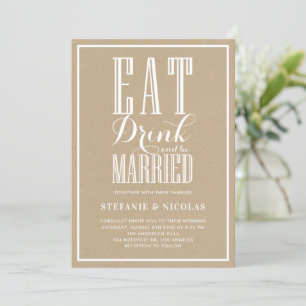 Faux Kraft Eat, Drink and Be Married Wedding Invitation