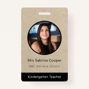 Faux Kraft Minimalist ID Card Photo Name Logo Badge