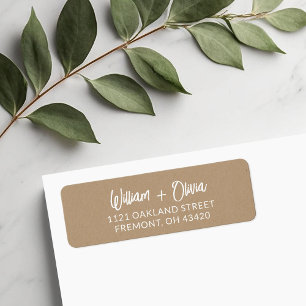 Faux Kraft Modern Script Wedding Return Address Label