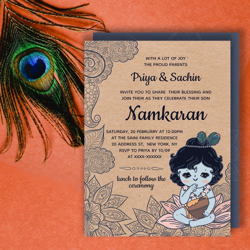 Faux Kraft Namkaran Baby Naming Ceremony Invitation