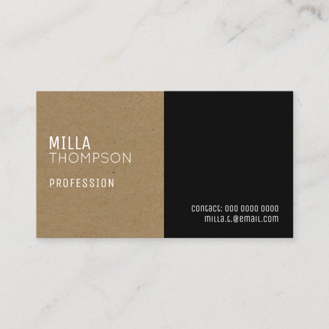 faux kraft paper / black elegant & modern prof business card (Front)
