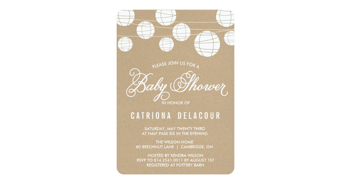 Faux Kraft Paper Lantern Baby Shower Invitation Zazzle Com