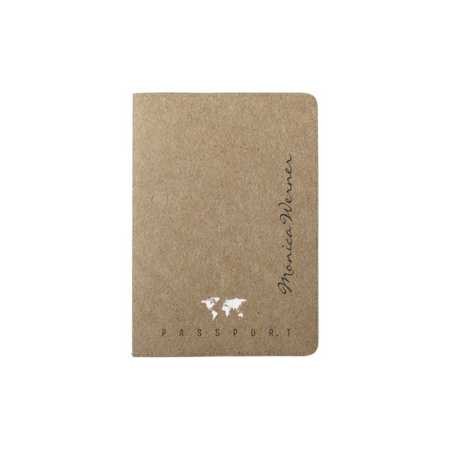 faux kraft paper texture travel the world passport holder (Front)