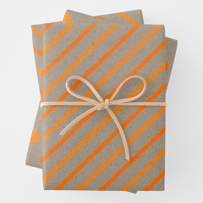 Faux Kraft Paper With Orange Stripes &amp; Polka Dots