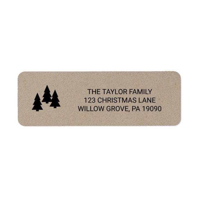 Faux Kraft Pine Tree Christmas Label (Front)