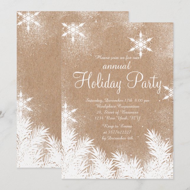 faux kraft rustic snow winter corporate holiday invitation (Front/Back)