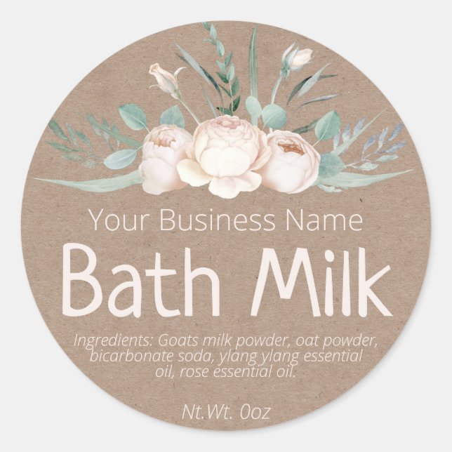 Faux Kraft Sticker Label For Homemade Bath Milk (Front)