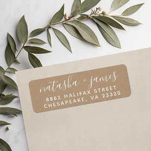 Faux Kraft Stylish Script Wedding Return Address Label