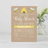 Faux Kraft Twins Busy Bee baby Shower Invitation (Standing Front)