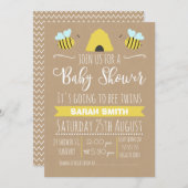 Faux Kraft Twins Busy Bee baby Shower Invitation (Front/Back)