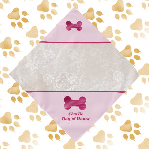 Faux Lace and Fuchsia Bone "Dog of Honor" Wedding Bandana