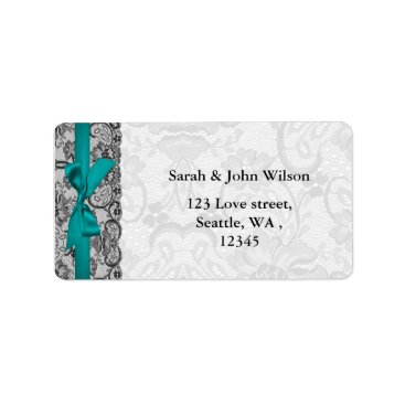 Faux lace and ribbon aqua, black  address labels