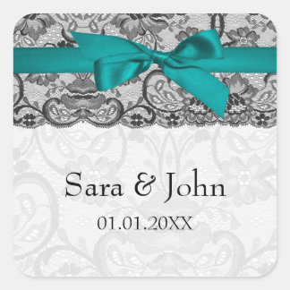 Faux lace and ribbon aqua ,black envelope seals
