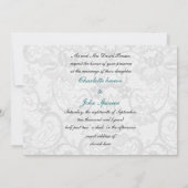 Faux lace and ribbon aqua , black  wedding invites (Back)