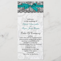 Faux lace and ribbon aqua, black  wedding programs