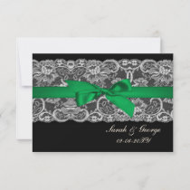 Faux lace and ribbon "emerald green"  3.5 x 5 rsvp