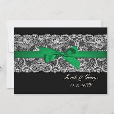 Faux lace and ribbon "emerald green" save the date