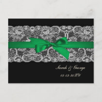 Faux lace and ribbon emerald green  save the date announcement postcard