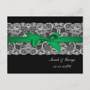 Faux lace and ribbon emerald green  save the date announcement postcard