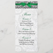 Faux lace and ribbon emerald green wedding Menu