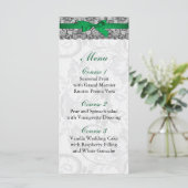 Faux lace and ribbon emerald green wedding Menu (Standing Front)