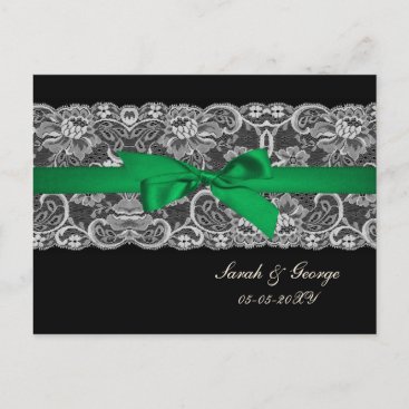 Faux lace and ribbon "emerald green" wedding rsvp invitation postcard