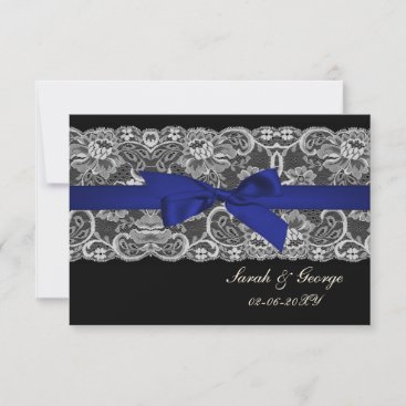Faux lace and ribbon navy blue  3.5 x 5 rsvp