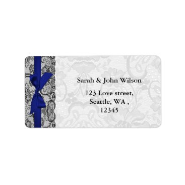 Faux lace and ribbon navy blue address labels