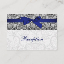 Faux lace and ribbon navy blue  reception cards