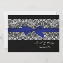 Faux lace and ribbon navy blue save the date