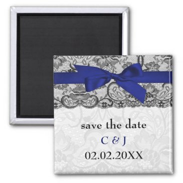 Faux lace and ribbon navy blue  save the date magnet
