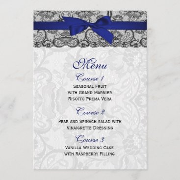 Faux lace and ribbon navy blue  wedding Menu