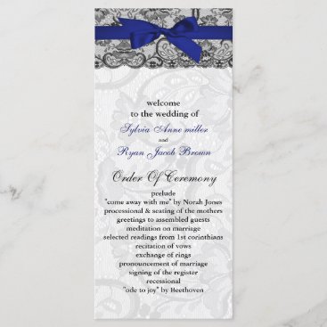 Faux lace and ribbon navy blue wedding programs