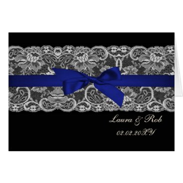 Faux lace and ribbon navy blue  wedding Thank You