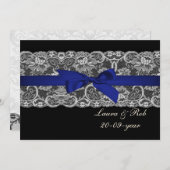 Faux lace and ribbon navy blue wedding Thank You Invitation (Front/Back)