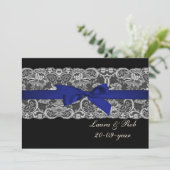 Faux lace and ribbon navy blue wedding Thank You Invitation (Standing Front)