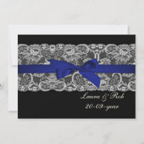 Faux lace and ribbon navy blue wedding Thank You Invitation