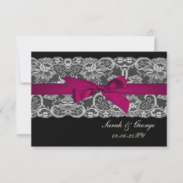 Faux lace and ribbon pink , black  3.5 x 5 rsvp