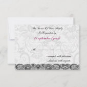 Faux lace and ribbon pink , black  3.5 x 5 rsvp (Back)