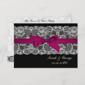 Faux lace and ribbon pink , black  3.5 x 5 rsvp (Front/Back)